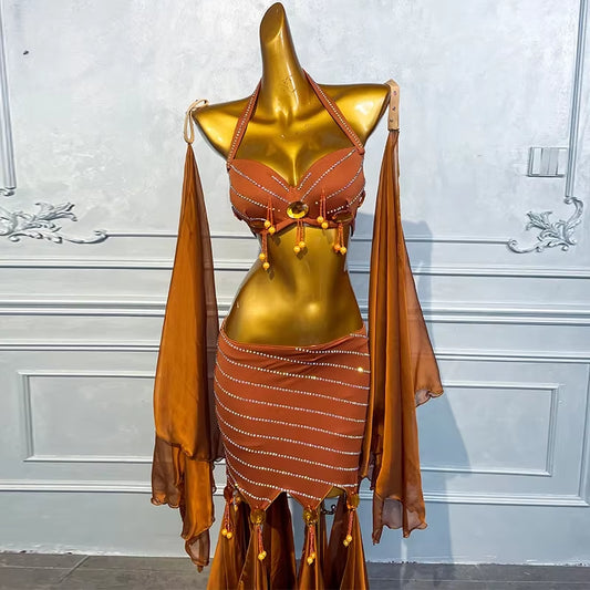 Bellydance Costume Women Customized Luxury Rhinestone High-End Satin Performance Set Girls' Oriental Dance Competition Clothing