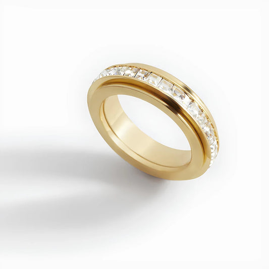 Luxe Zirconian Spinner Ring™ – 18K Gold & Stainless Steel Focus Band
